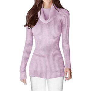 Women’s Lilac Stretchable Knit Long Sleeve Cowl Neck Bodycon Sexy Sweater
